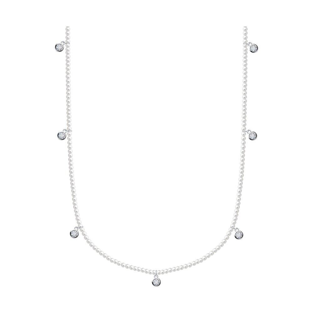 Колье из серебра с синтетическим жемчугом и фианитами - видео на модели