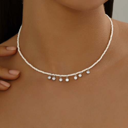 Колье из серебра с синтетическим жемчугом и фианитами из серебро — вид 3