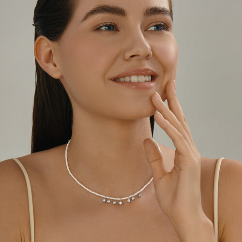 Колье из серебра с синтетическим жемчугом и фианитами из серебро — вид 4