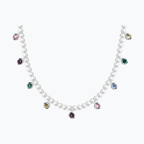 Колье из серебра с синтетическим жемчугом и фианитами - видео на модели