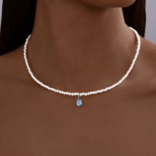 Колье из серебра с топазом и синтетическим жемчугом из серебро — вид 3