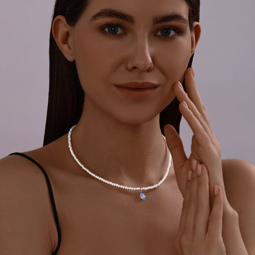 Колье из серебра с топазом и синтетическим жемчугом из серебро — вид 4