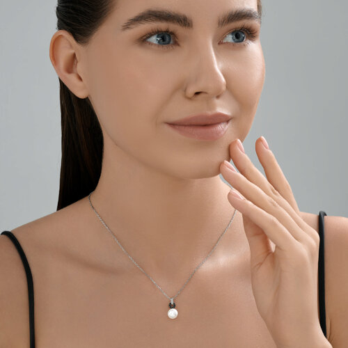 Колье из серебра с синтетическим жемчугом и фианитами из серебро — вид 4