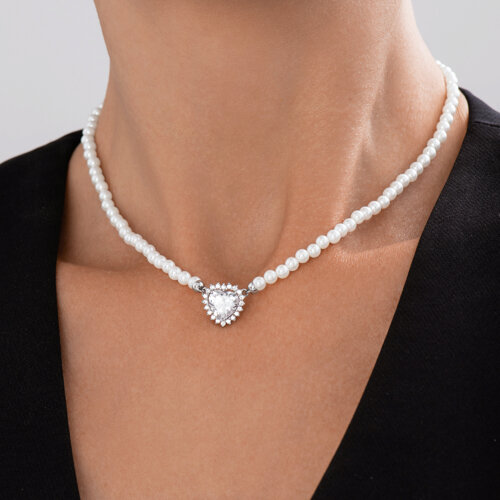 Колье из серебра с синтетическим жемчугом и фианитами из серебро — вид 3