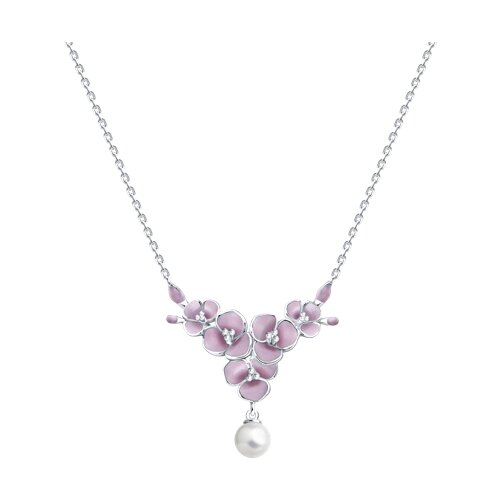 Колье из серебра с синтетическим жемчугом и эмалью