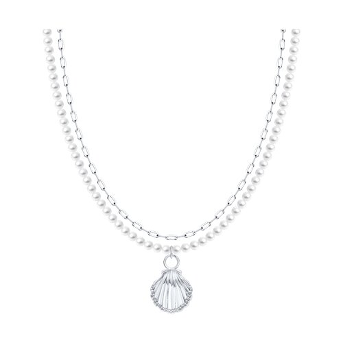 Колье из серебра с синтетическим жемчугом и фианитами из серебро