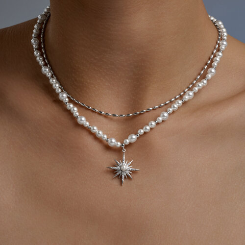 Колье из серебра с синтетическим жемчугом и фианитами из серебро — вид 3