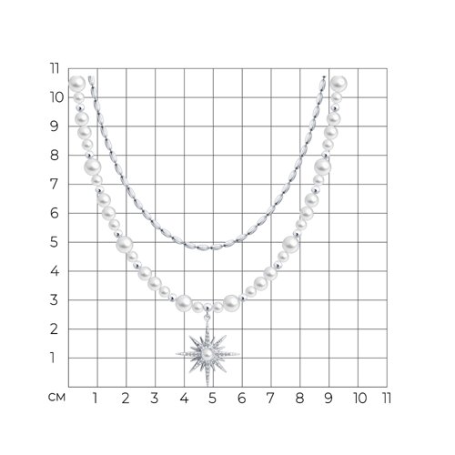 Колье из серебра с синтетическим жемчугом и фианитами из серебро — вид 5