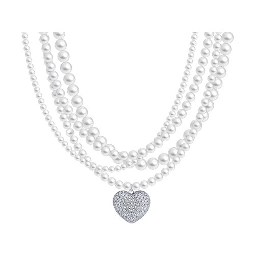 Колье из серебра с синтетическим жемчугом и фианитами