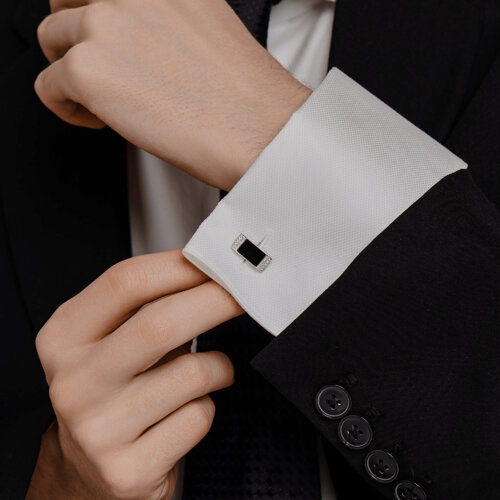 Запонки из серебра с эмалью с фианитами из серебро — вид 2