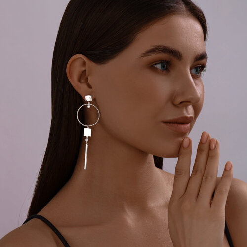 Серьга из серебра с фианитами из серебро — вид 3