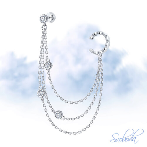 Серьга из серебра с фианитами