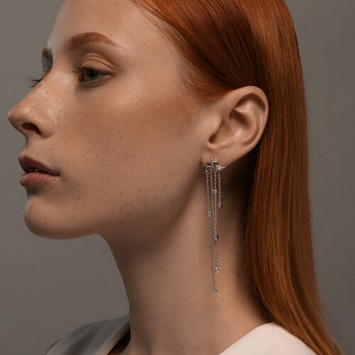 Серьга из серебра с фианитами из серебро — вид 3