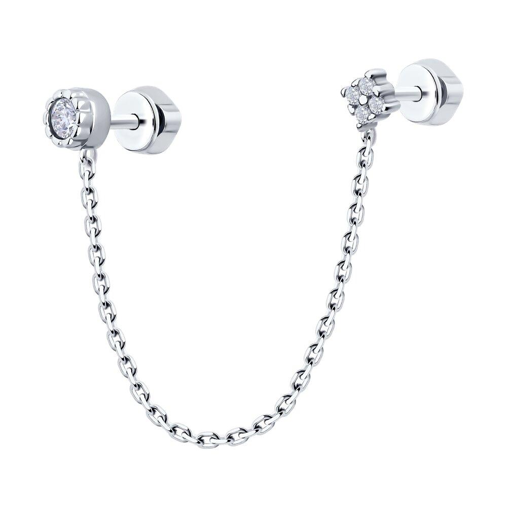 Серьга из серебра с фианитами из серебро