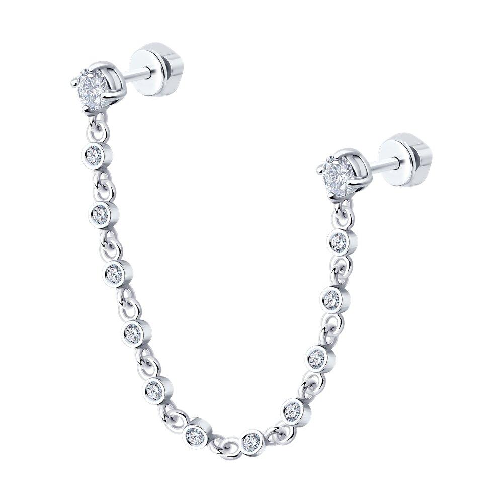 Серьга из серебра с фианитами из серебро