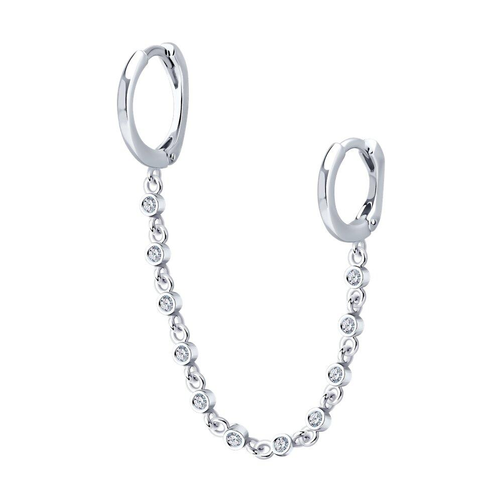 Серьга из серебра с фианитами из серебро