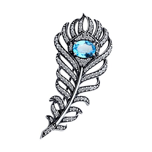 Брошь из серебра с топазом и фианитами