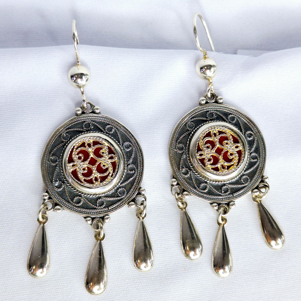 Серебряные висячие серьги 925 пробы с красной эмалью, 925, 45 200 тг