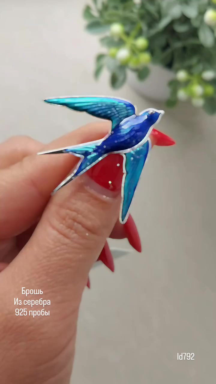 Брошь из серебра с эмалью с фианитами — кадр из рилса
