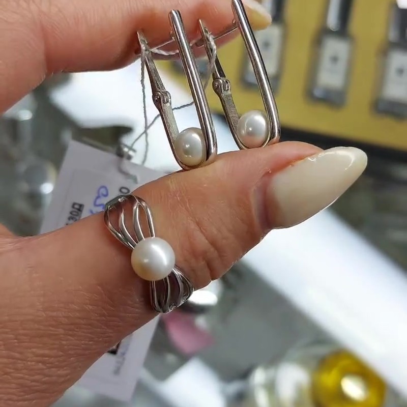 Серебряное кольцо с жемчугом и родиевым покрытием 925 пробы - Instagram Reel 