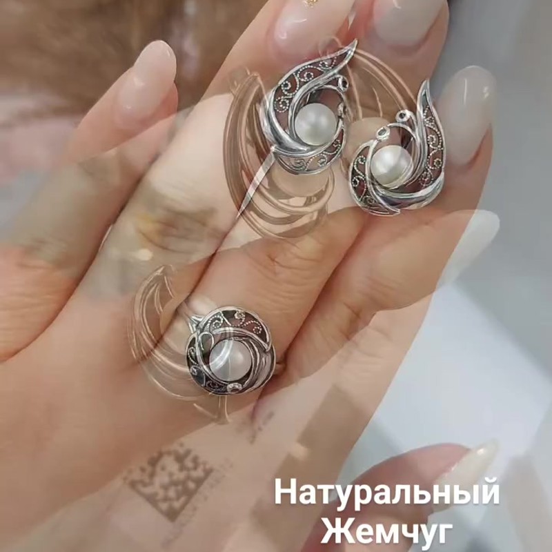 Видео: Серебряное кольцо с натуральным жемчугом и оксидированием