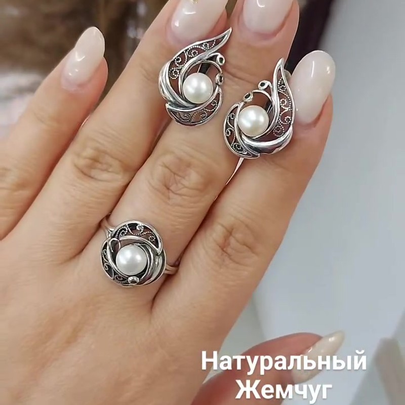 Серебряное кольцо с натуральным жемчугом и ажурным узором - Instagram Reel 