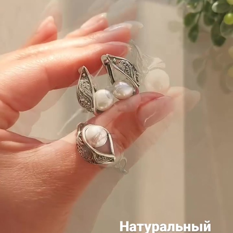 Серебряное кольцо с крупным жемчугом и фианитами - Instagram Reel 