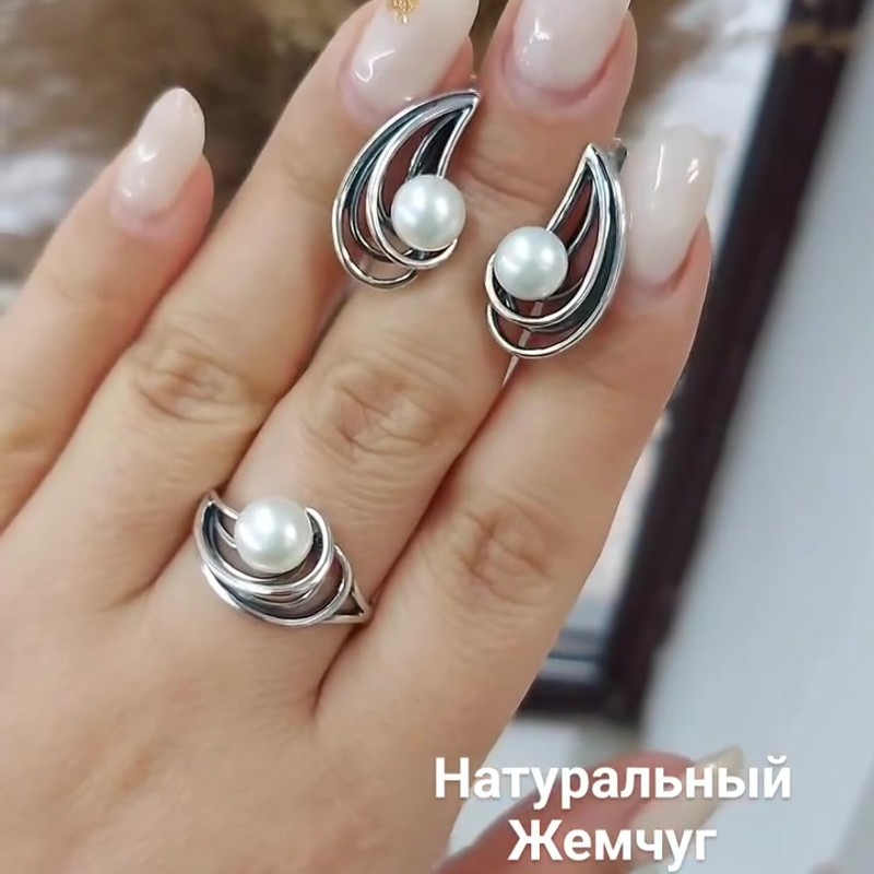Серебряные серьги с натуральным жемчугом и чернением 925 пробы - Instagram Reel 
