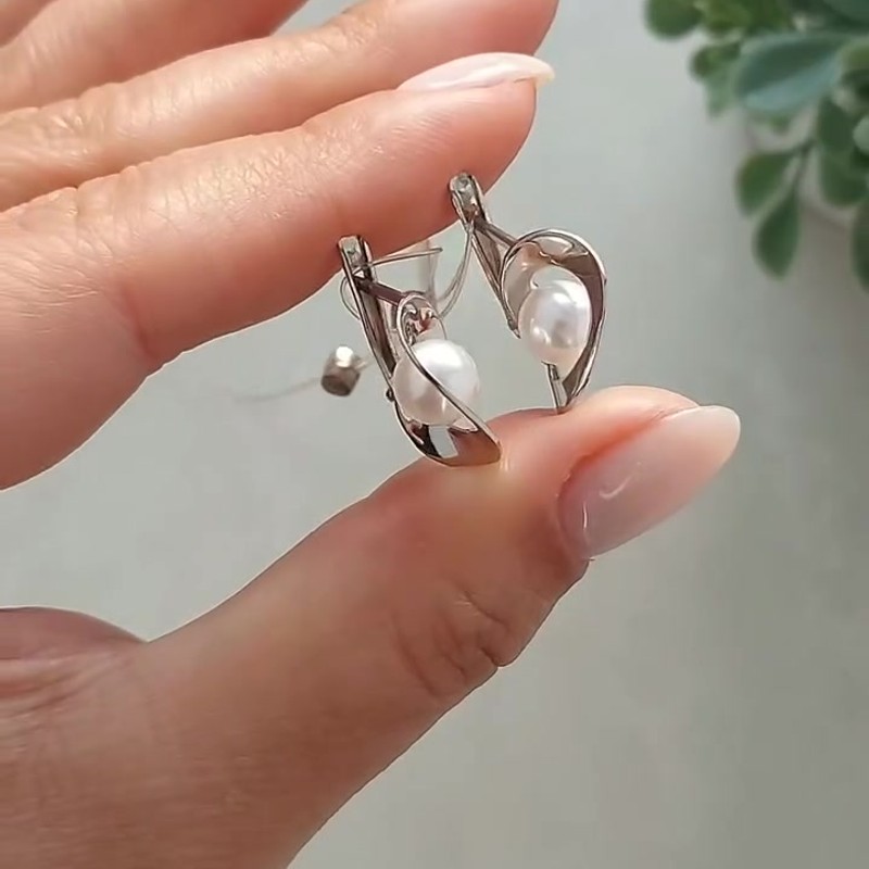 Серьги 370701F959 Вес: 2,73 гр.,Серебро 925º Покрытие: родий, Вставка : Жемчуг Имитация - Instagram Reel 