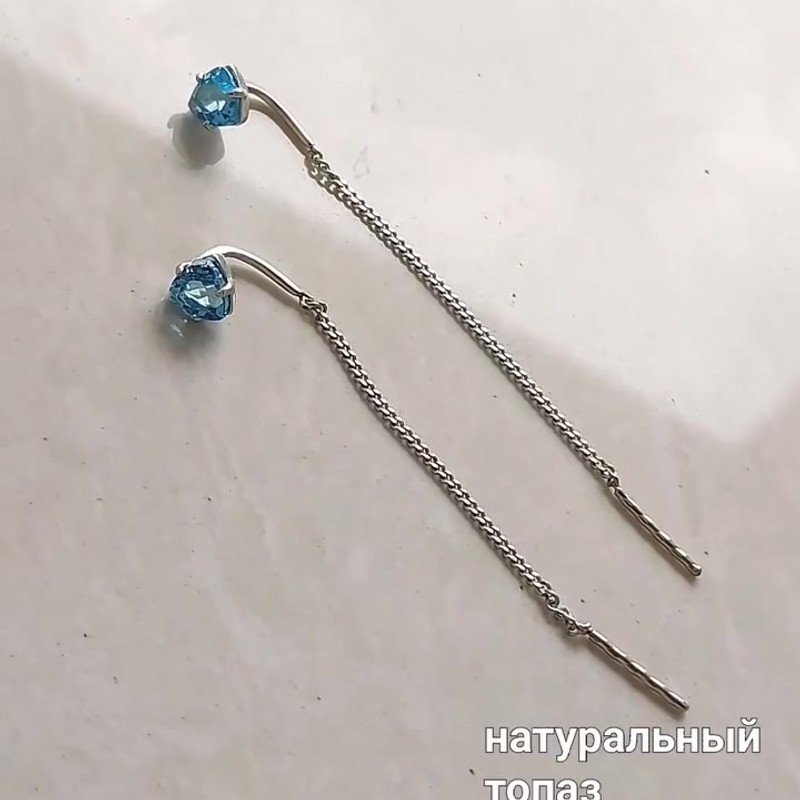 Серебряные серьги-продевки с голубыми топазами 925 пробы - Instagram Reel 