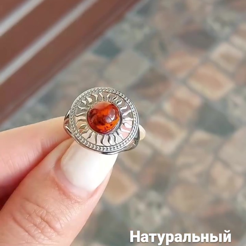 Серебряное кольцо «Солнце» с натуральным янтарём 925 пробы - Instagram Reel 
