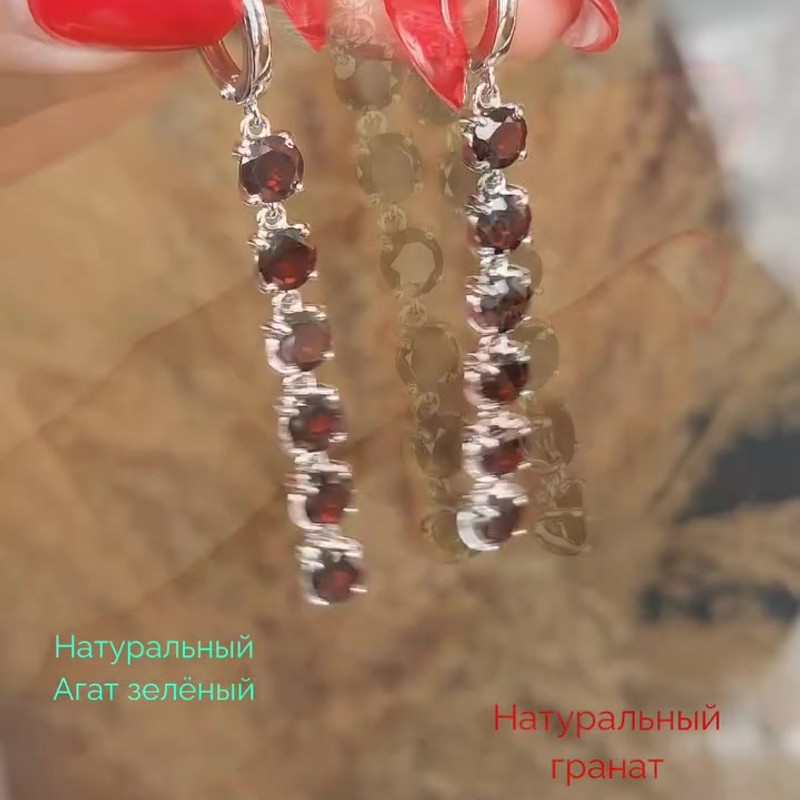 Серебряные серьги-подвески с натуральными гранатами 925 пробы - Instagram Reel 