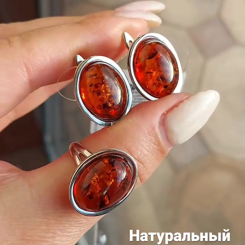 Серебряные серьги 925 пробы с крупным натуральным янтарём - Instagram Reel 