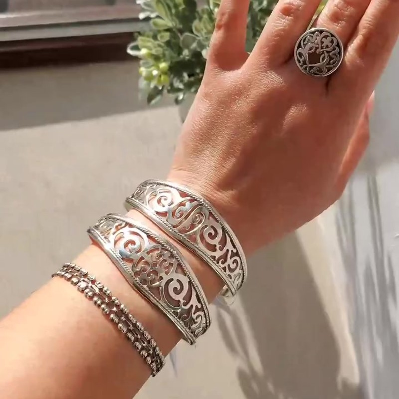 Серебряный браслет блезик 925 пробы с национальным орнаментом