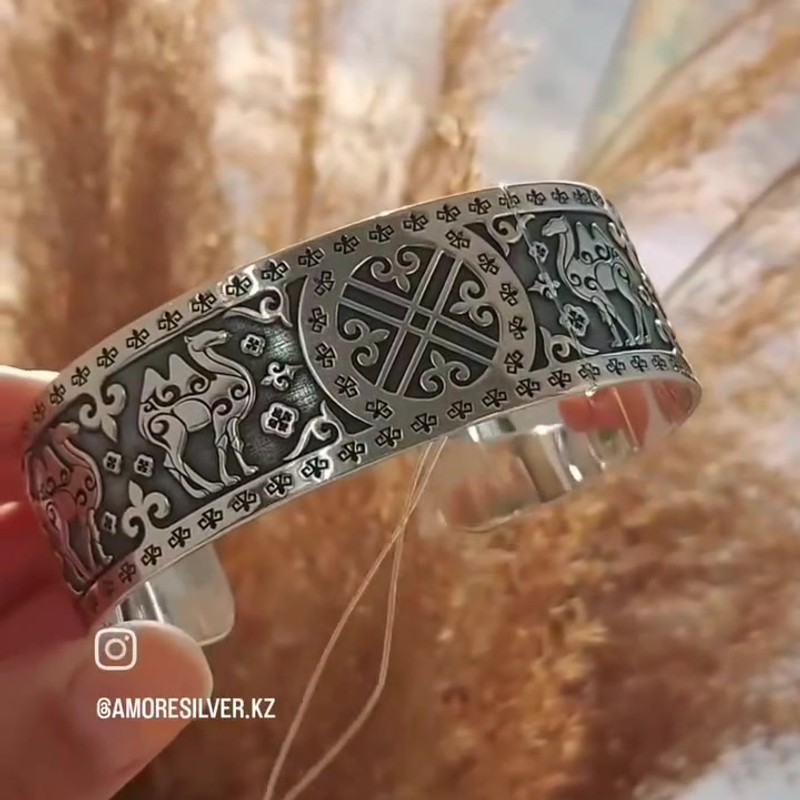 Серебряный браслет блезик 925 пробы с шаныраком и национальным орнаментом - Instagram Reel 